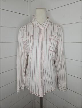 Jones New York Signature large white w/red stipes western style button up shirt